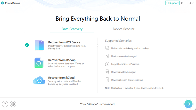 PhoneRescue for iOS’s Recover from iOS Device module