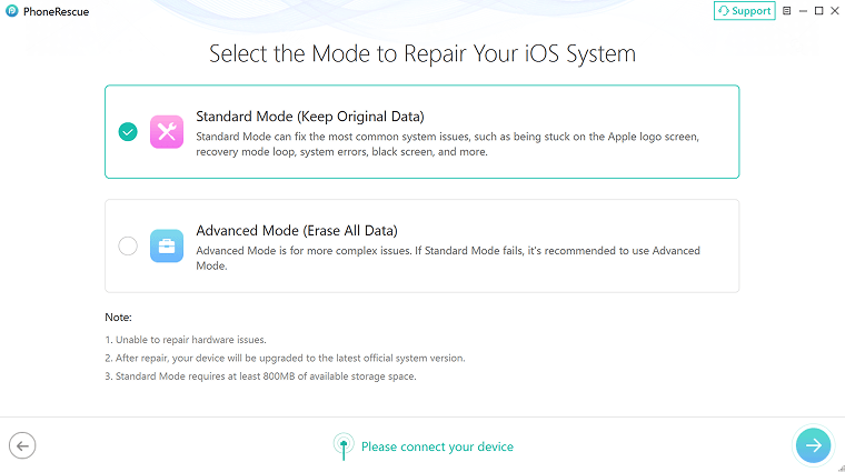 Standard Mode and Advanced Mode in PhoneRescue for iOS