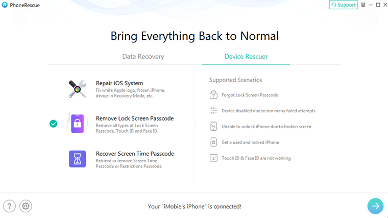 PhoneRescue for iOS’s Remove Lock Screen Passcode feature